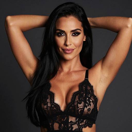Confident Woman in Black Lace Lingerie