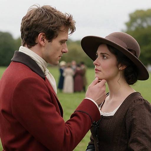 Man and Woman in Period Clothing Outdoors