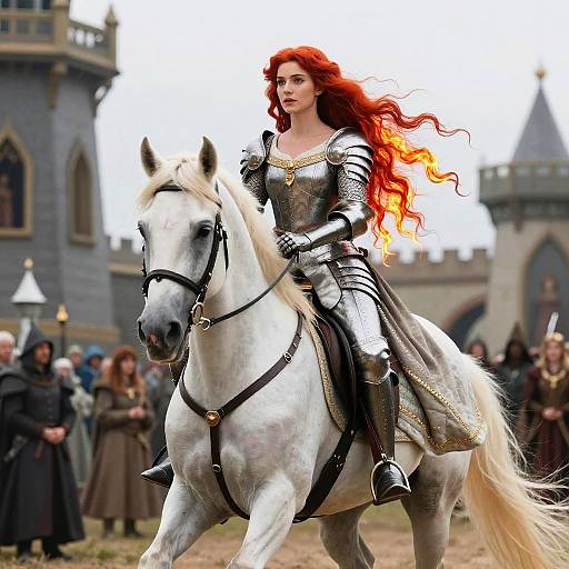 Fiery Red-Haired Princess on White Horse