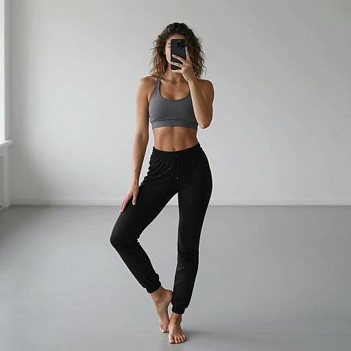 Fit Woman Taking Selfie in Sportswear