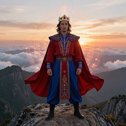 Regal Warrior on Majestic Mountain Peak