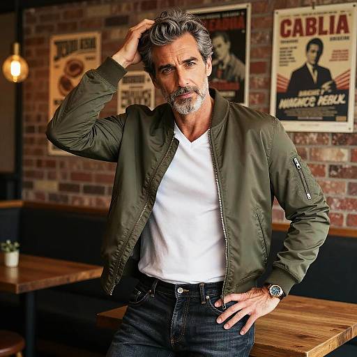 Confident Middle-aged Man in Urban Cafe