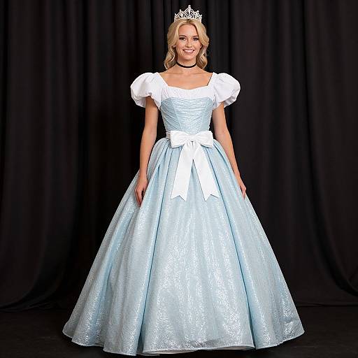Elegant Blonde Woman in Blue Gown