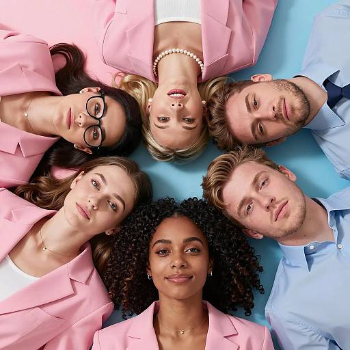 Five Friends Posing with a Colorful Background
