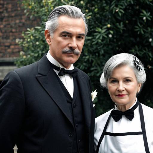 Elderly Couple in 1960s British Butler and Maid Attire