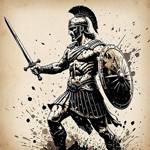 Achilles at Troy Ink Parchment Portrait