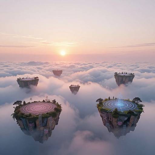 Serene Sunrise Floating Islands