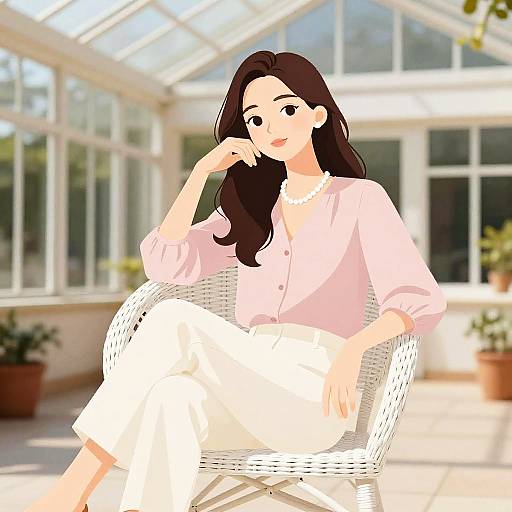 Elegant Woman in Sunlit Conservatory