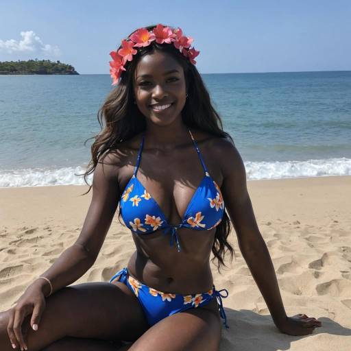 Sunlit Beach Beauty in Blue Bikini