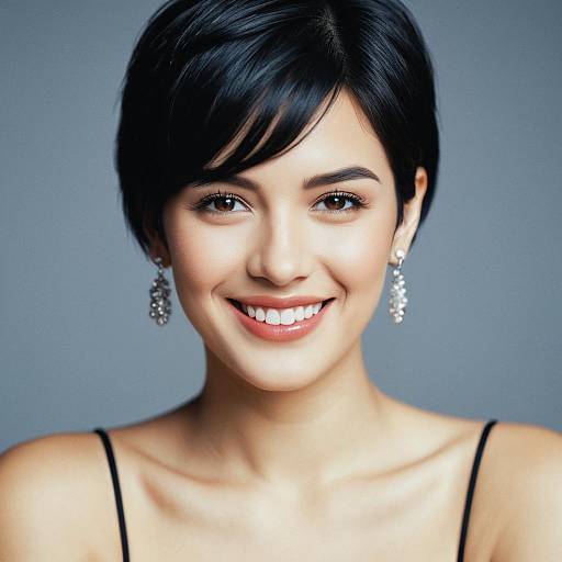 Portrait of Smiling Woman with Short Black Hair