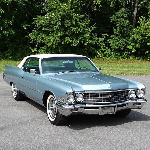 Photograph of a shiny, silver 1960s convertible with white roof, chrome details, and white-walled tires, parked on a sunlit