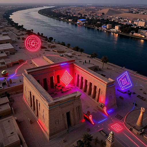 Futuristic Neon Egyptian Ruins View