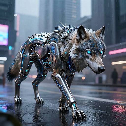 Cybernetic Wolf in Neon Cyberpunk City