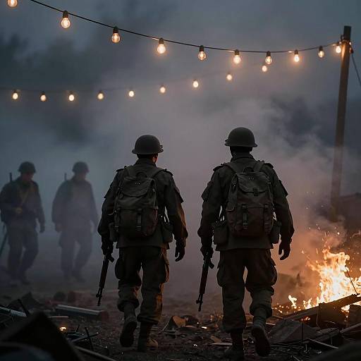 Silhouetted Soldiers in a Smoky Battlefield
