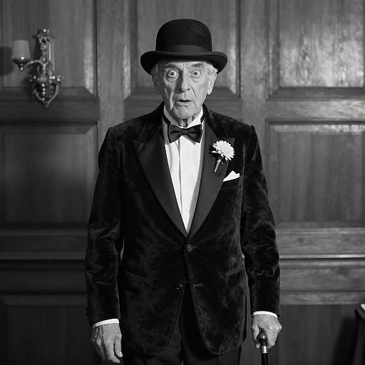 Elegant Man in Surprise Against Geometric Background