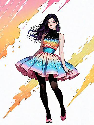 Playful Sequined Gradient Party Dress Portrait