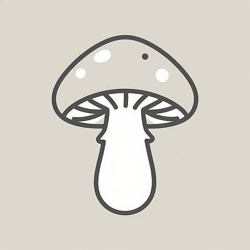 Simple black-and-white line drawing of a mushroom with a rounded cap, small dot on top, and a white stalk.