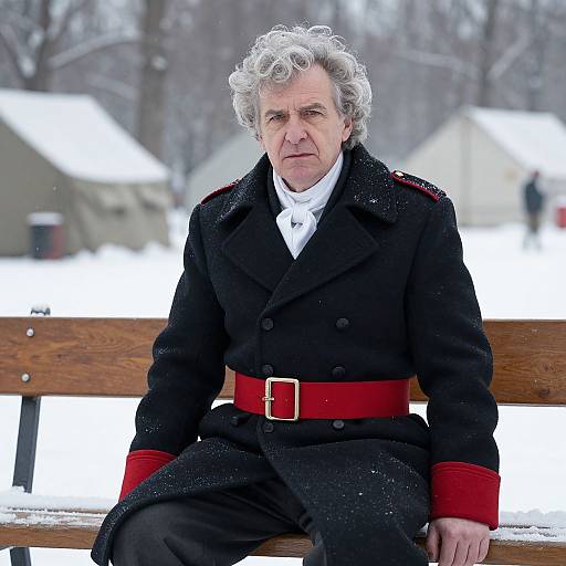 Portrait of Elderly Man in Snowy Military Attire