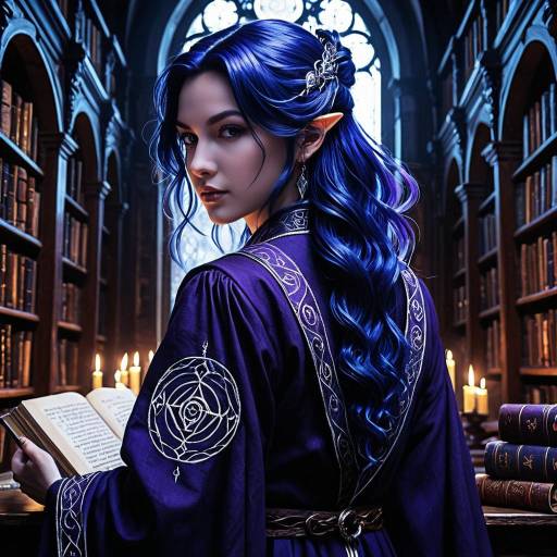 Mysterious Sorceress in Ancient Library