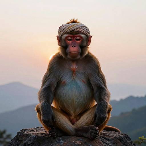 Meditating Monkey on Mountain Sunrise