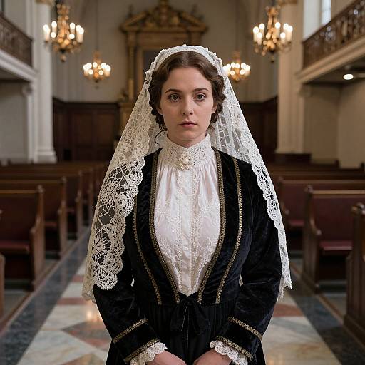 Victorian Mourning Woman in Historic Church