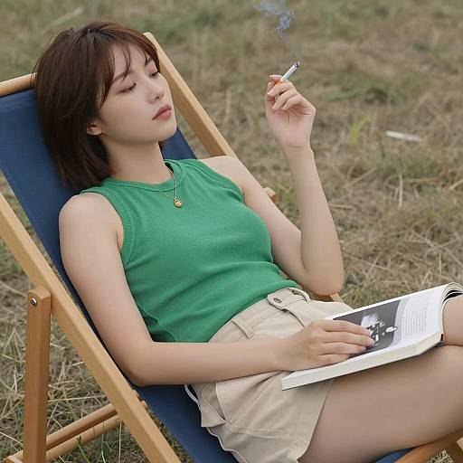 Relaxed Woman on Deck Chair