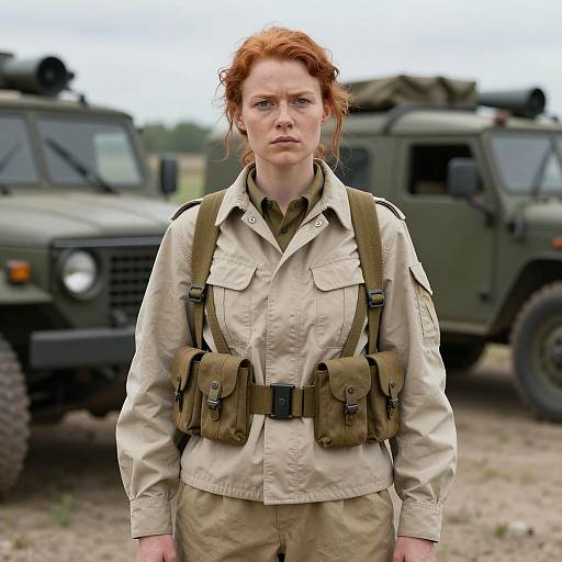 Red-Haired Woman in WWII Military Gear
