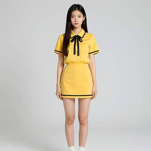 Young Asian Woman in Yellow Schoolgirl Outfit