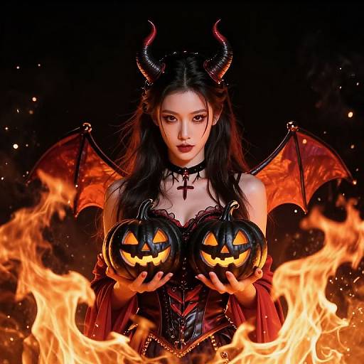 Demoness with Fiery Pumpkin Companions