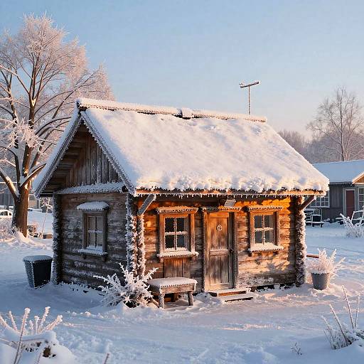 Frost-Covered Winter Twilight Hut
