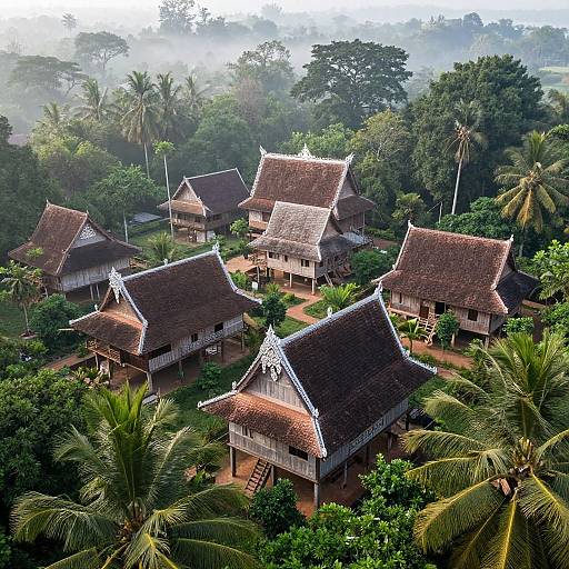 Aerial View of Traditional Khmer Village