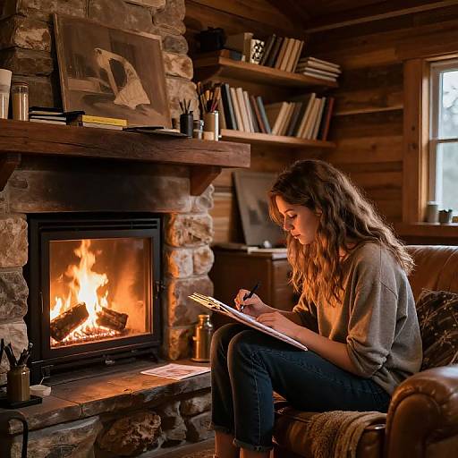 Cozy Artistic Moment by Fireplace