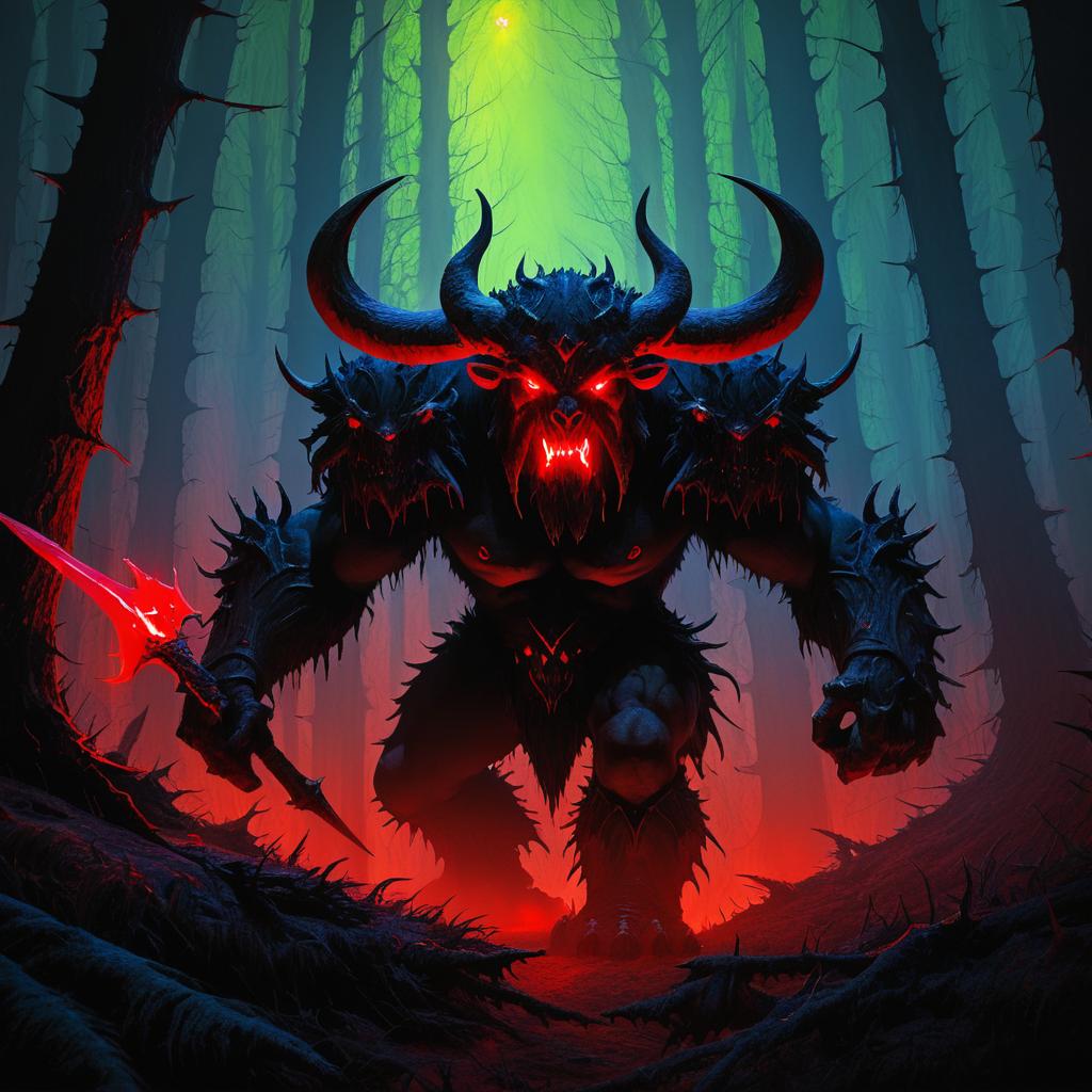 Nightmarish Minotaurs in Dark Fantasy Style