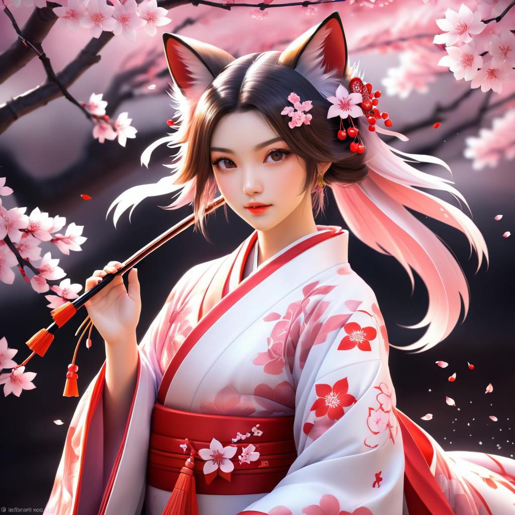 Elegant Kitsune Portrait in Kimono