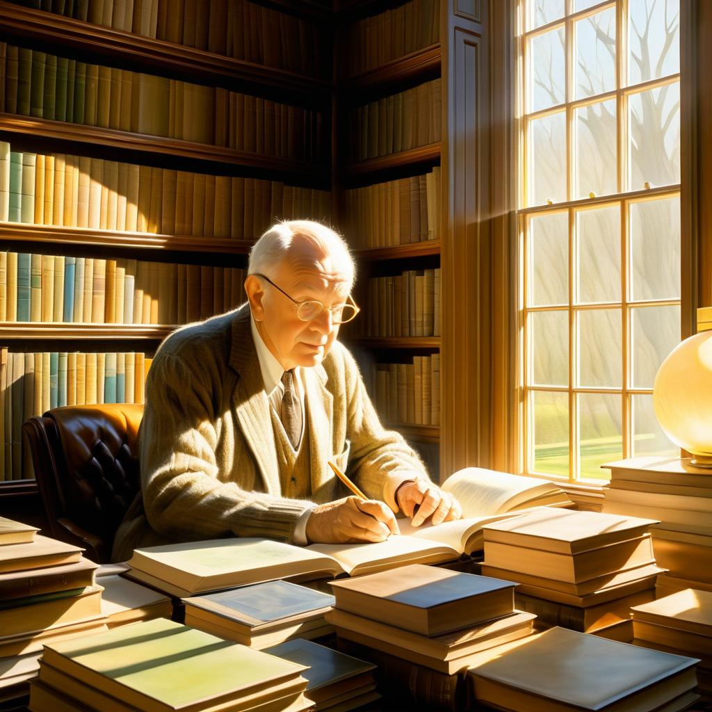 Wise Elder in a Sunlit Library Artwork