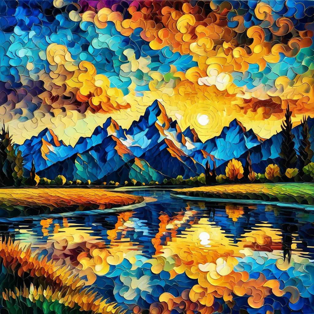 Majestic Mountain Sunset in Van Gogh Style