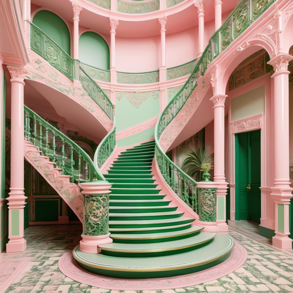 Elegant Maximalist Staircase Chromolithograph