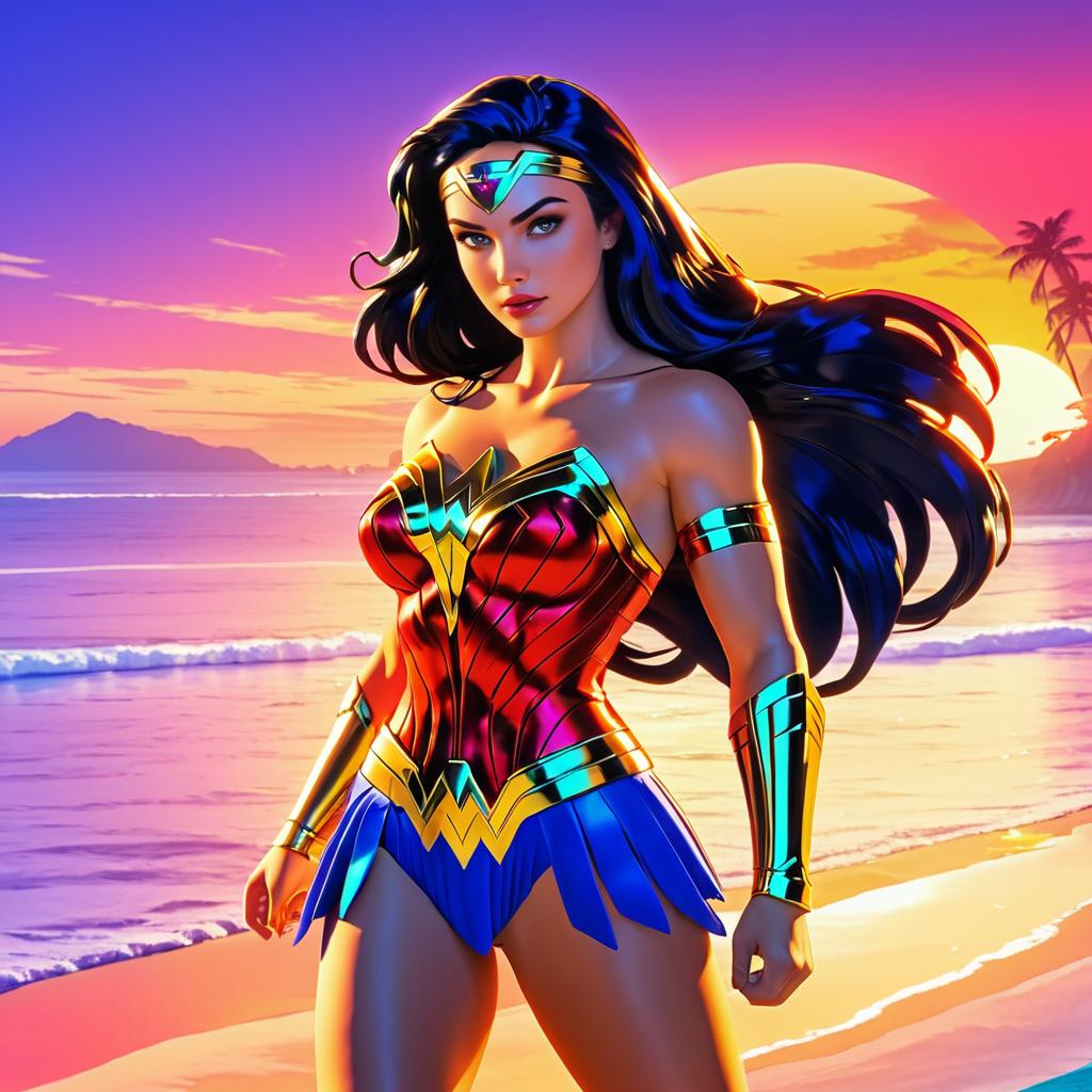 Anime Wonder Woman at Sunset Beach