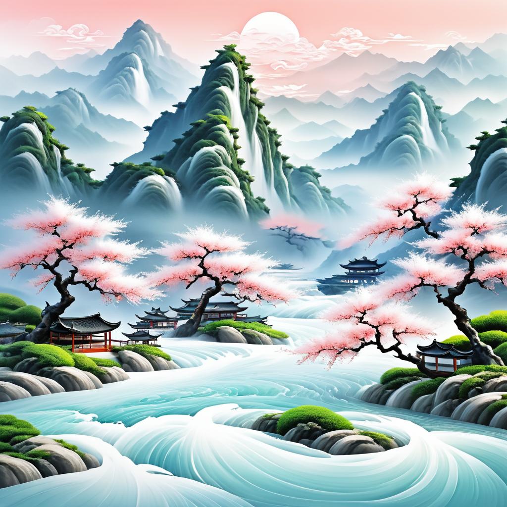 Majestic Peach Blossom Mountains Landscape