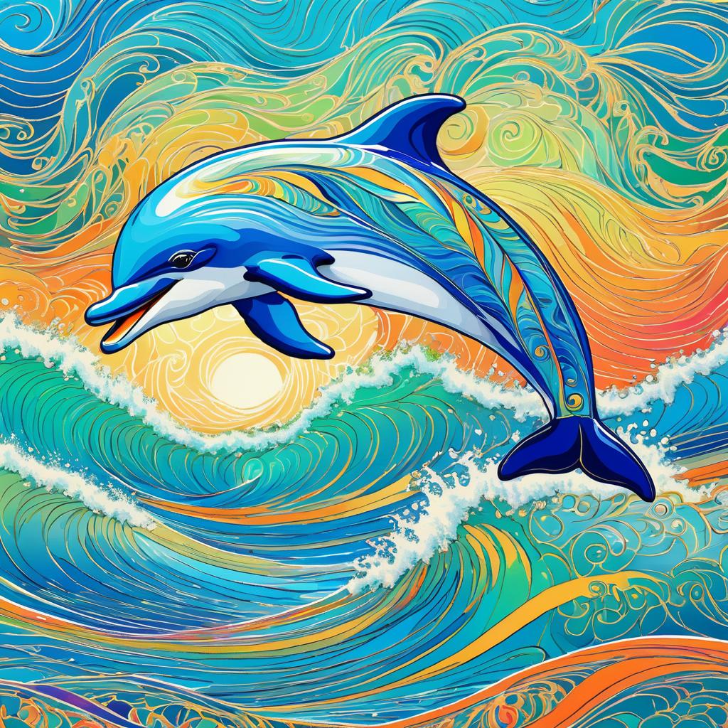 Playful Dolphin in Monet's Vibrant Style