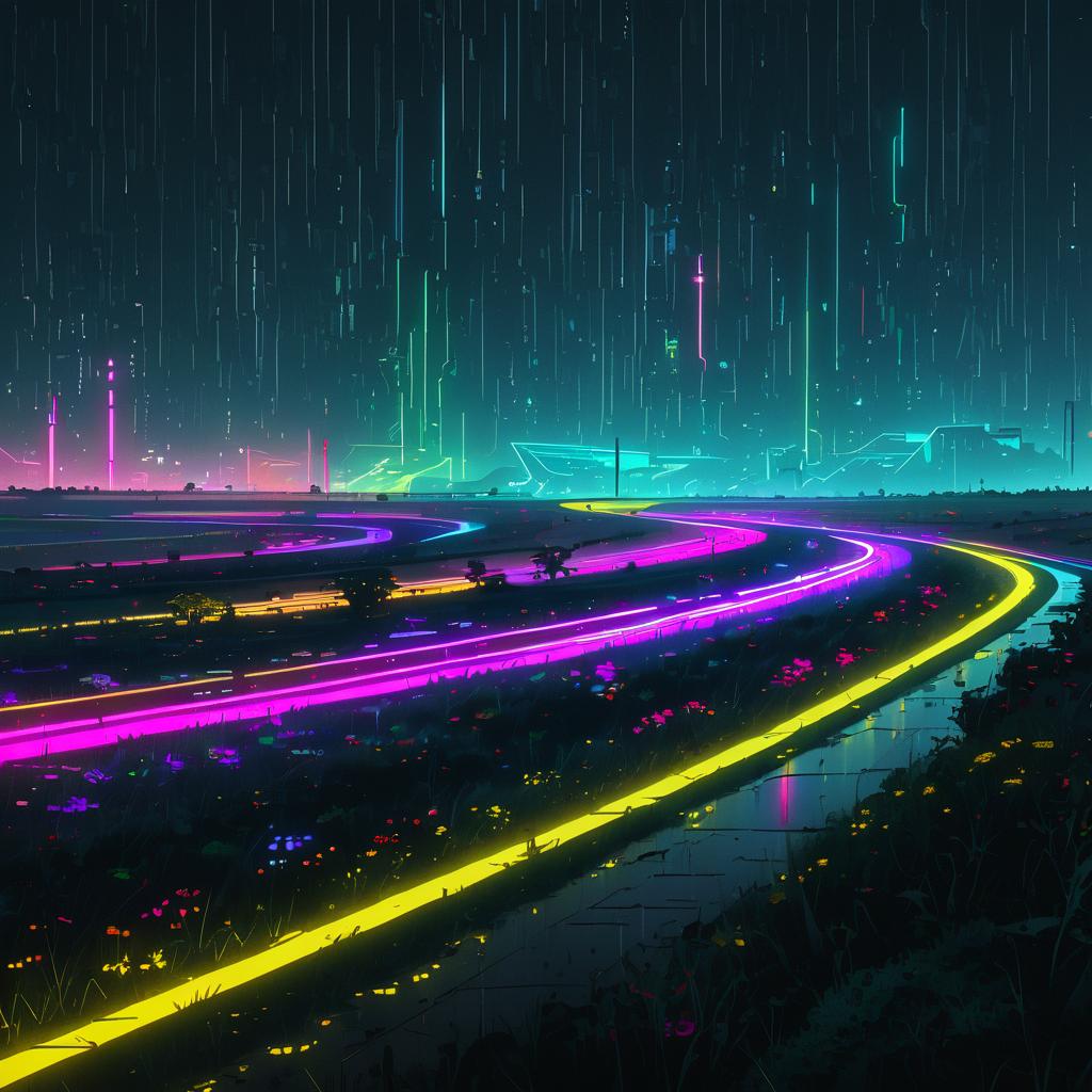 Futuristic Cyberpunk Steppe at Night