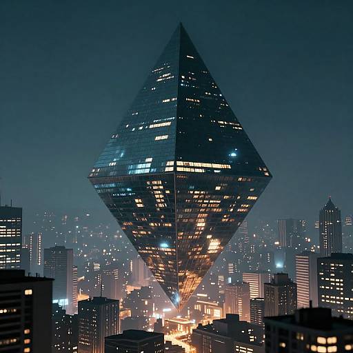 Cyberpunk Floating Inverted Pyramid Cityscape