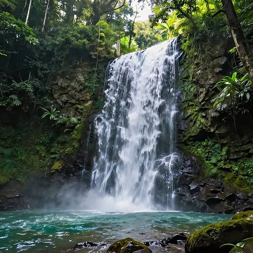 Hyperrealistic Tropical Waterfall Scene