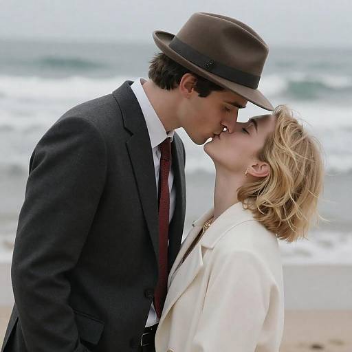 Couple Sharing a Kiss by the Ocean