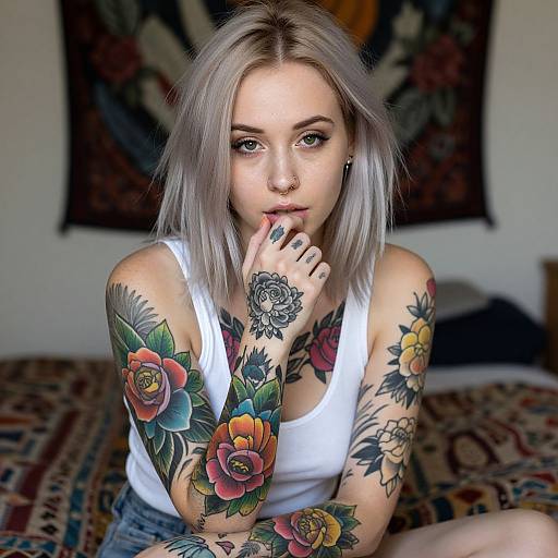 Portrait of Tattooed Blonde Woman