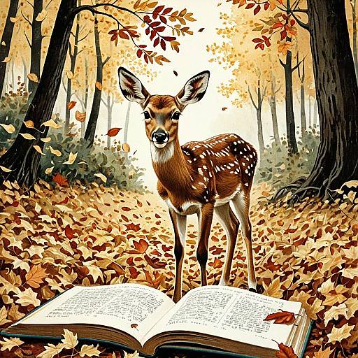 Gentle Fawn in Autumn Forest with Open Book