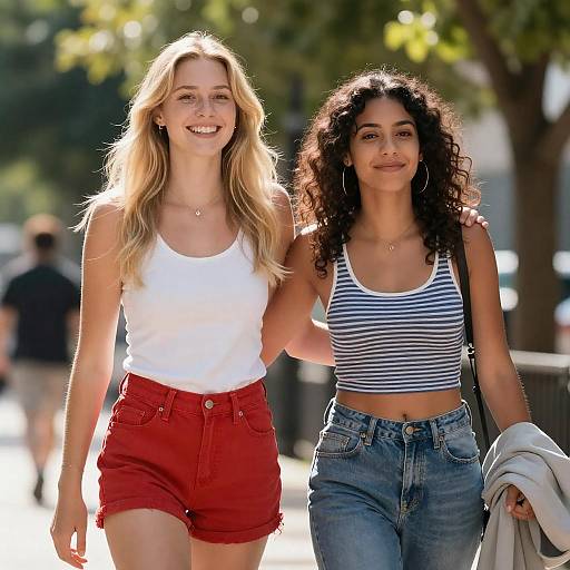 Joyful Women Walking in Nature