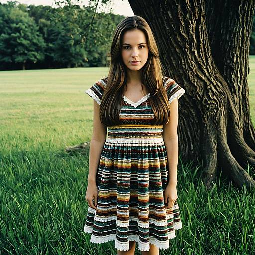 Young Woman in Multicolored Dress Outdoors