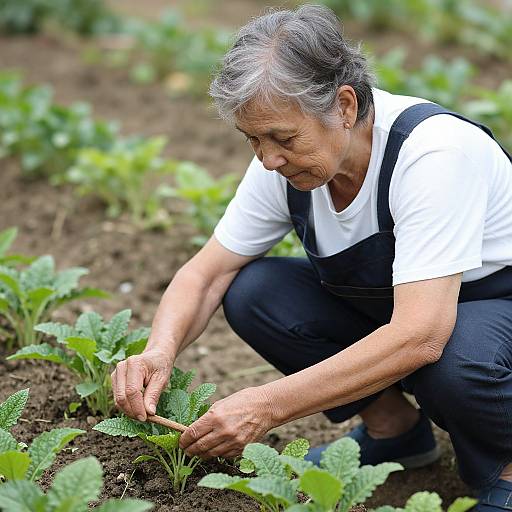 Senior Woman Tending Garden Plants