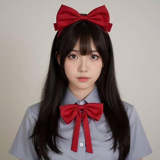 Woman in Red Bow Cosplay